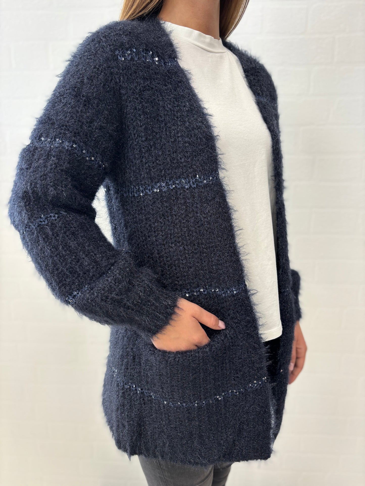 Molly Bracken Cardigan pelosetto con paillettes BLU