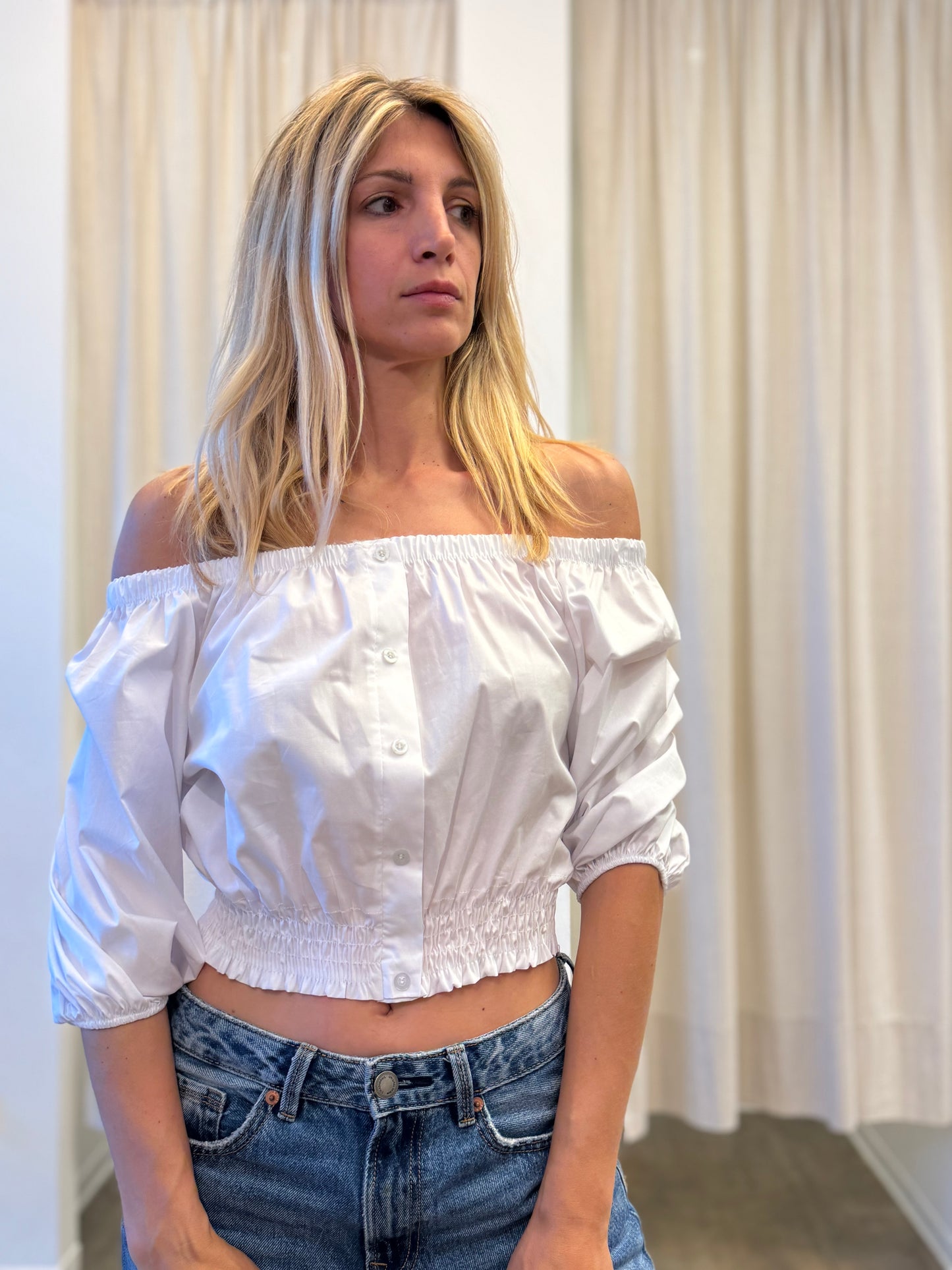 Myastreet camicia cropped manica gomito BIANCO