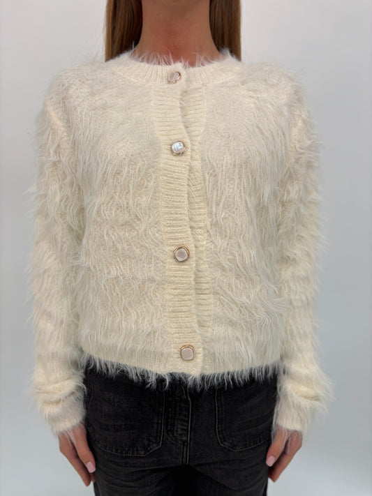 Molly Bracken Cardigan corto girocollo peluche PANNA