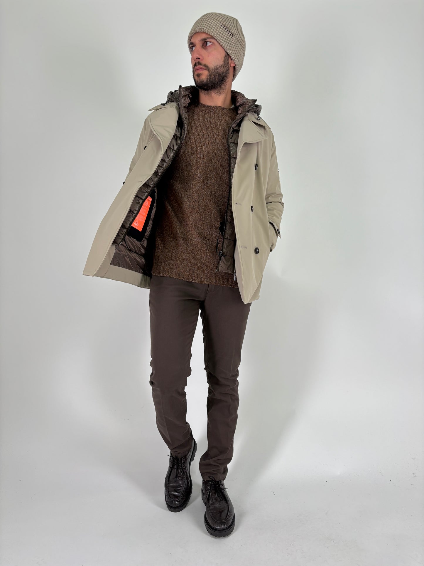 Heskimo Peacoat doppiopetto con pettorina staccabile BEIGE