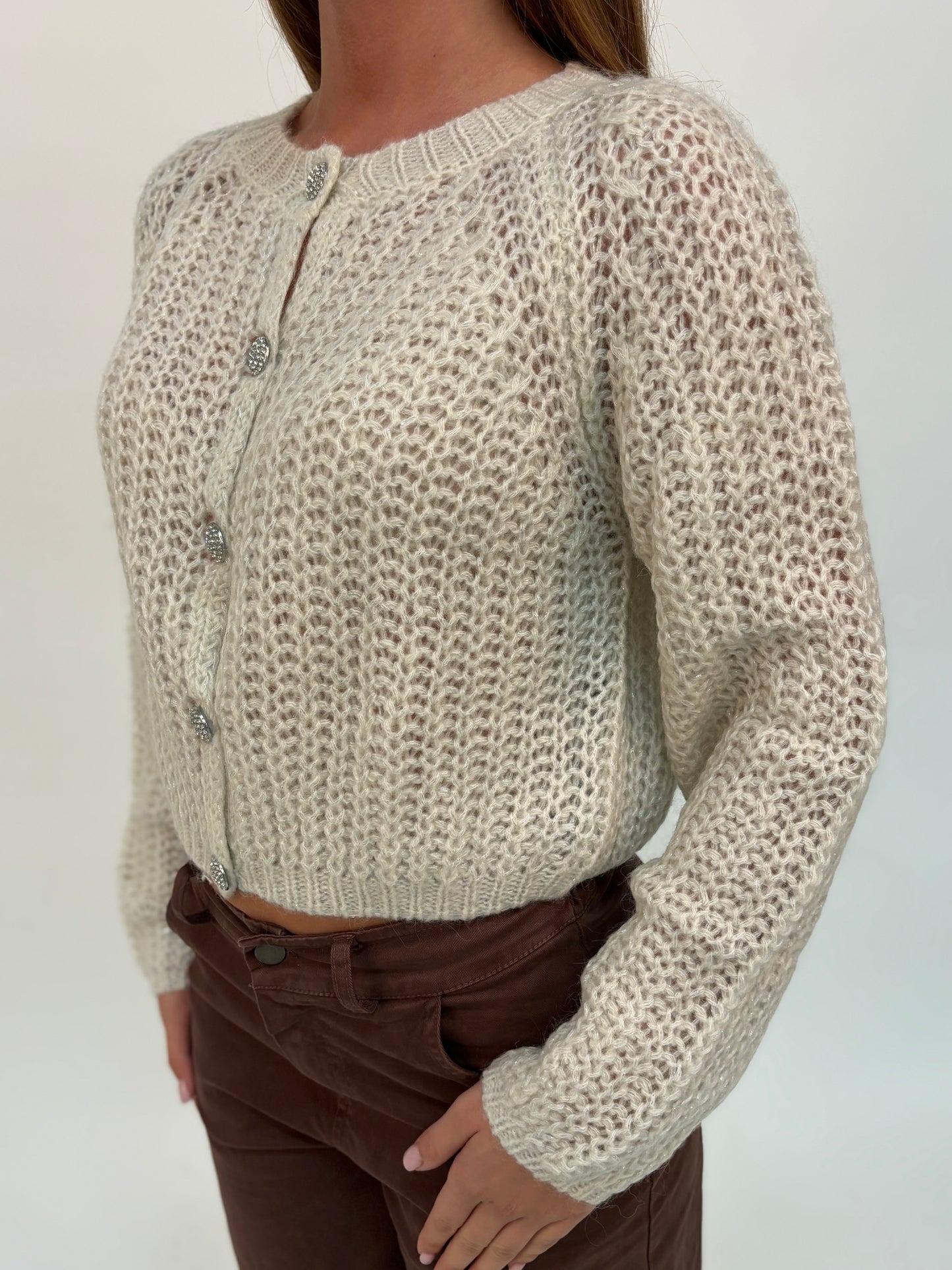 Eco Cardigan corto con bottoni gioiello BURRO