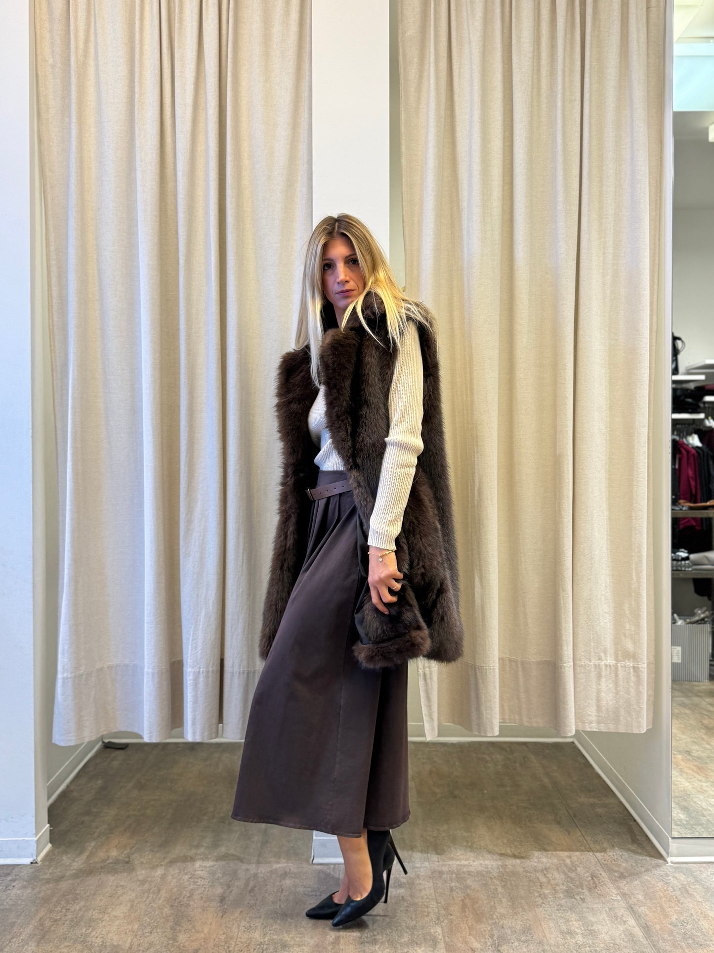 Tensione In Gonna lunga in cotone con cintura MARRONE