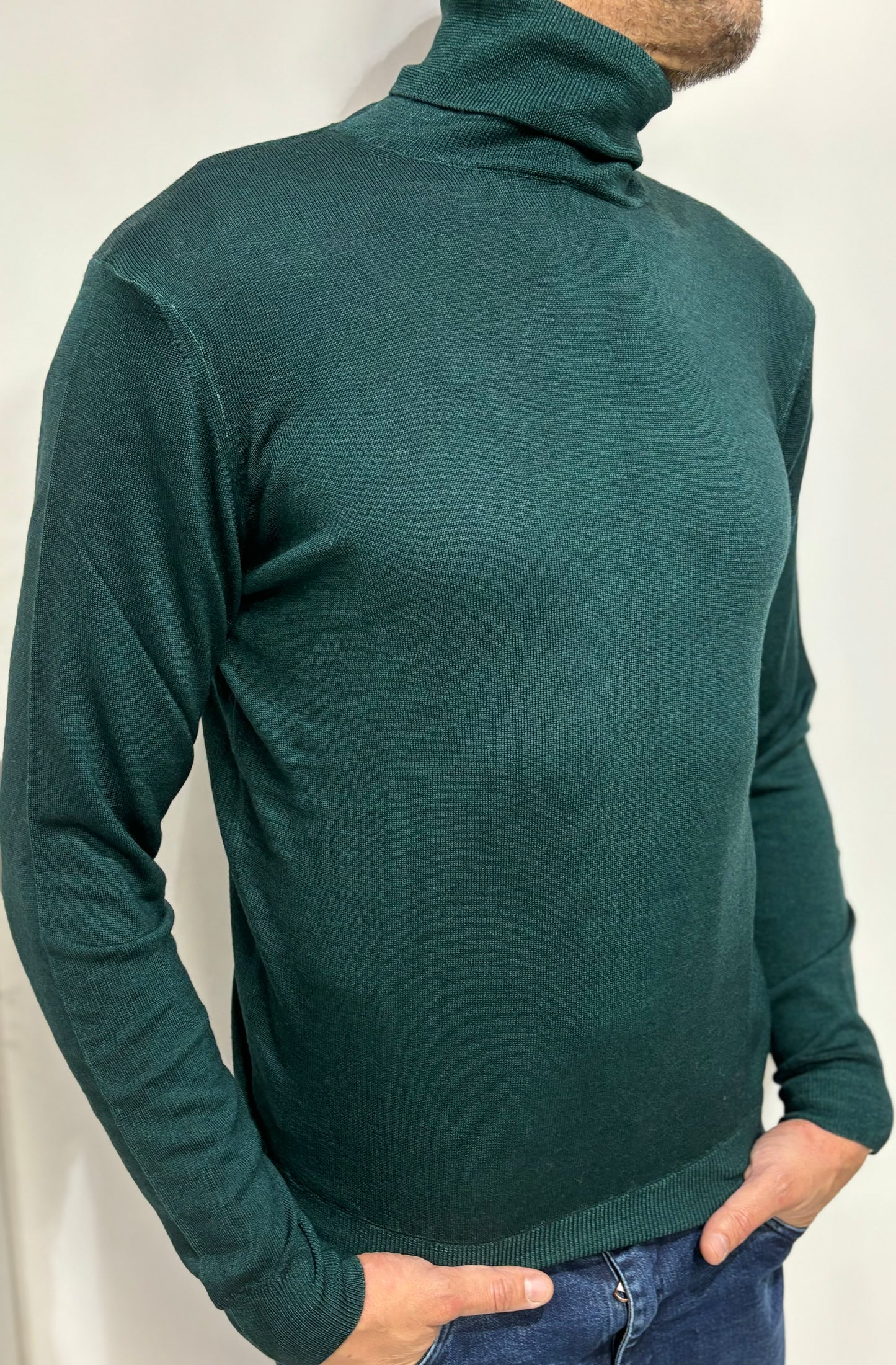 Retois maglia colloalto 100% lana merinos stretch VERDE