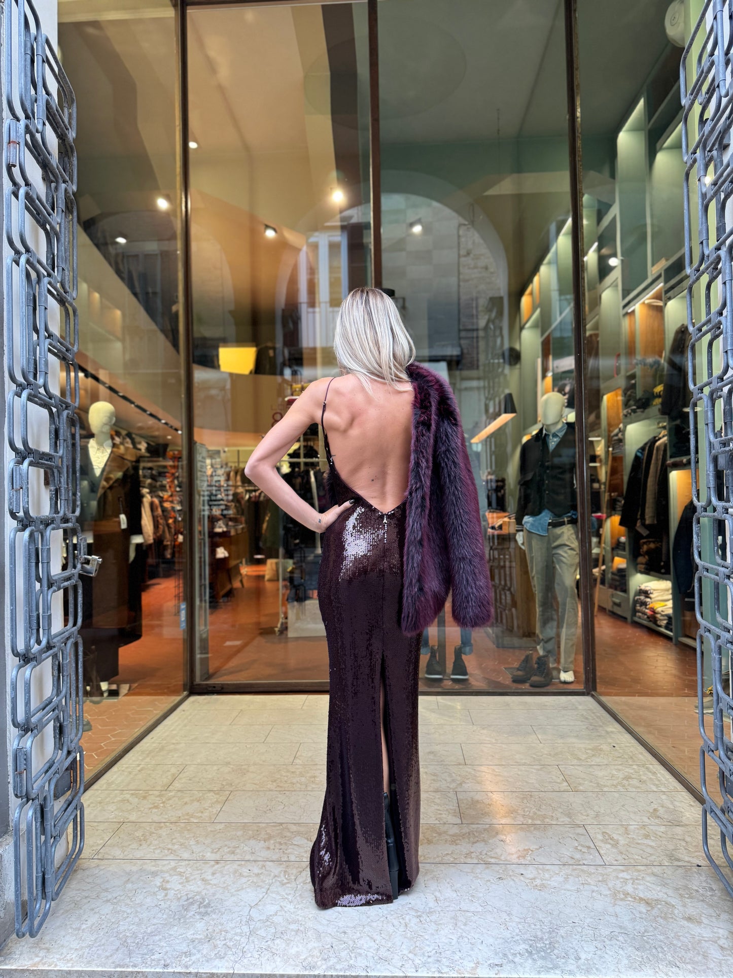 Patrizia Pepe Abito lungo in paillettes BORDEAUX