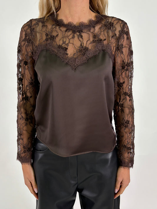 Tensione In Blusa ml in pizzo MARRONE