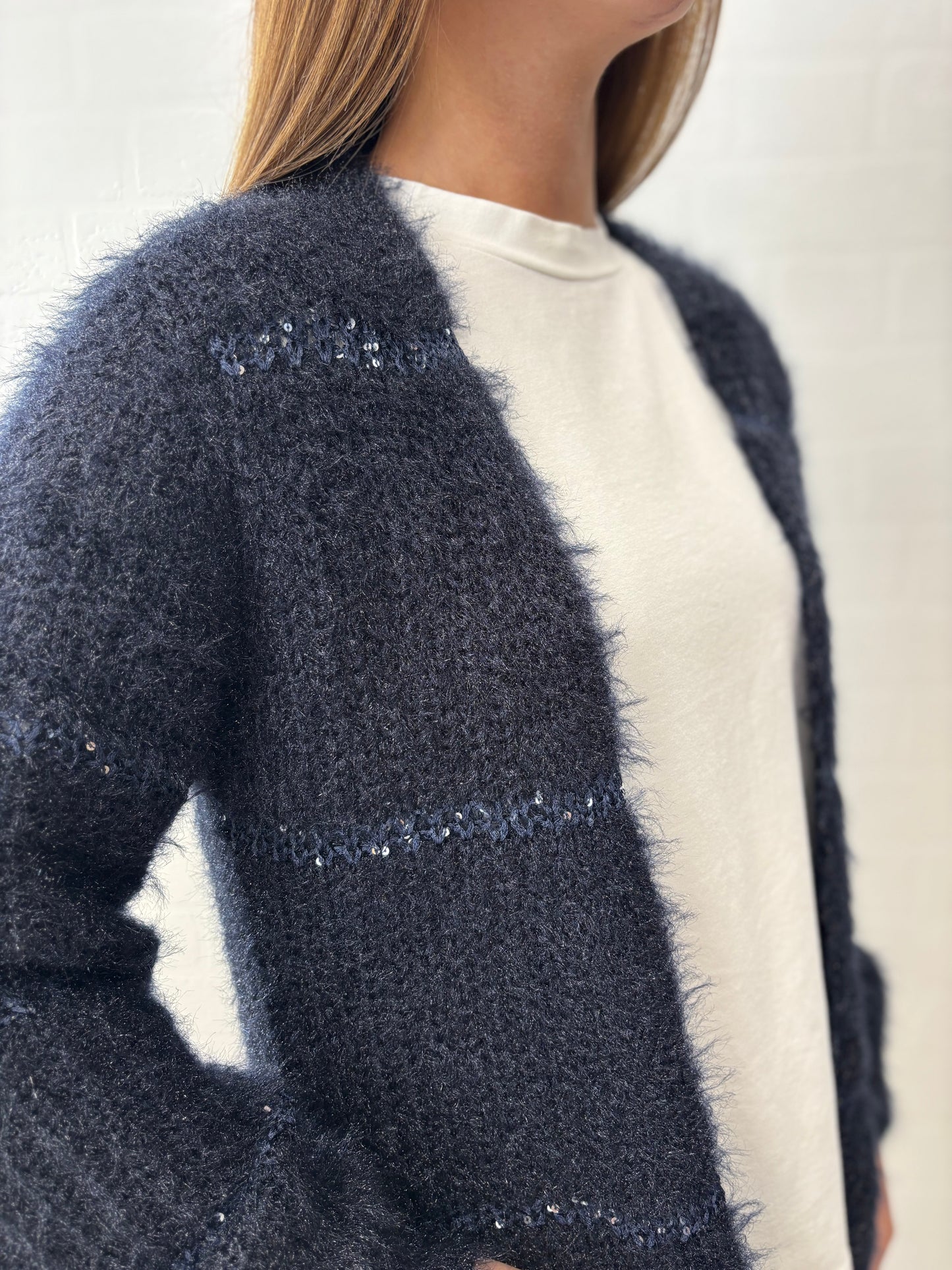 Molly Bracken Cardigan pelosetto con paillettes BLU