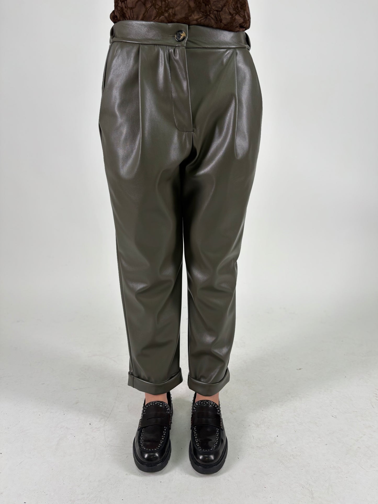 DIXIE pantalone ecopelle MILITARE