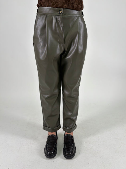 DIXIE pantalone ecopelle MILITARE