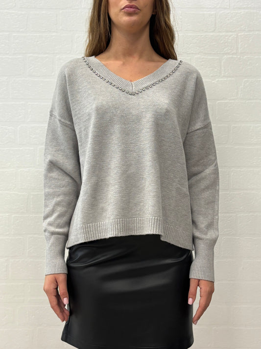 Griffai Maglia over con paillettes argento collo V PERLA