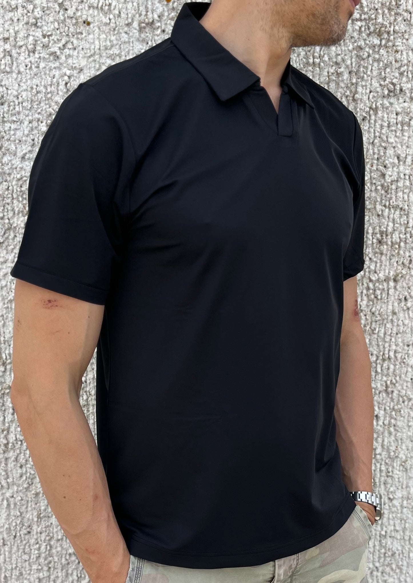 loft88 polo mezza manica tessuto tecnico piquet colo derby NERO