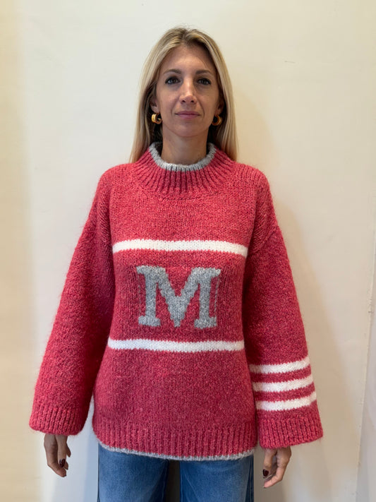 Merci Maglione c/ciclista in mohair over con lettera "M" davanti CORALLO