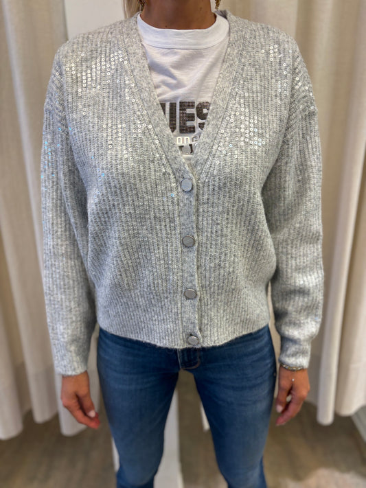 Guess Cardigan trecce e paillettes con bottoni bianco perlato GRIGIO