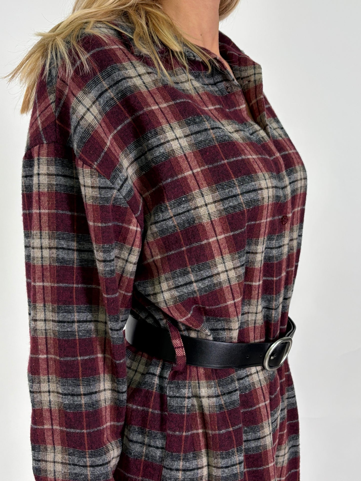 Susy Mix Camicia lunga in flanella a scacchi BORDEAUX/BEIGE