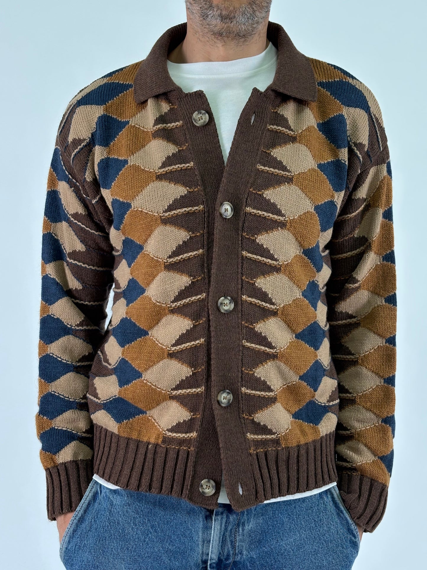 Berna Cardigan con colletto fantasia rombi MULTICOLOR