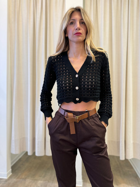 Susy Mix Cardigan effetto rete corto NERO