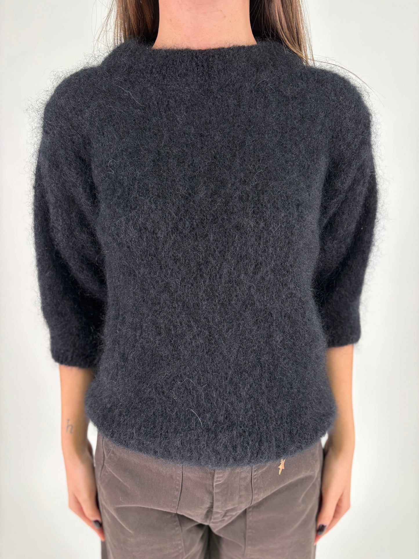 DIXIE maglia mohair m/corta NERO
