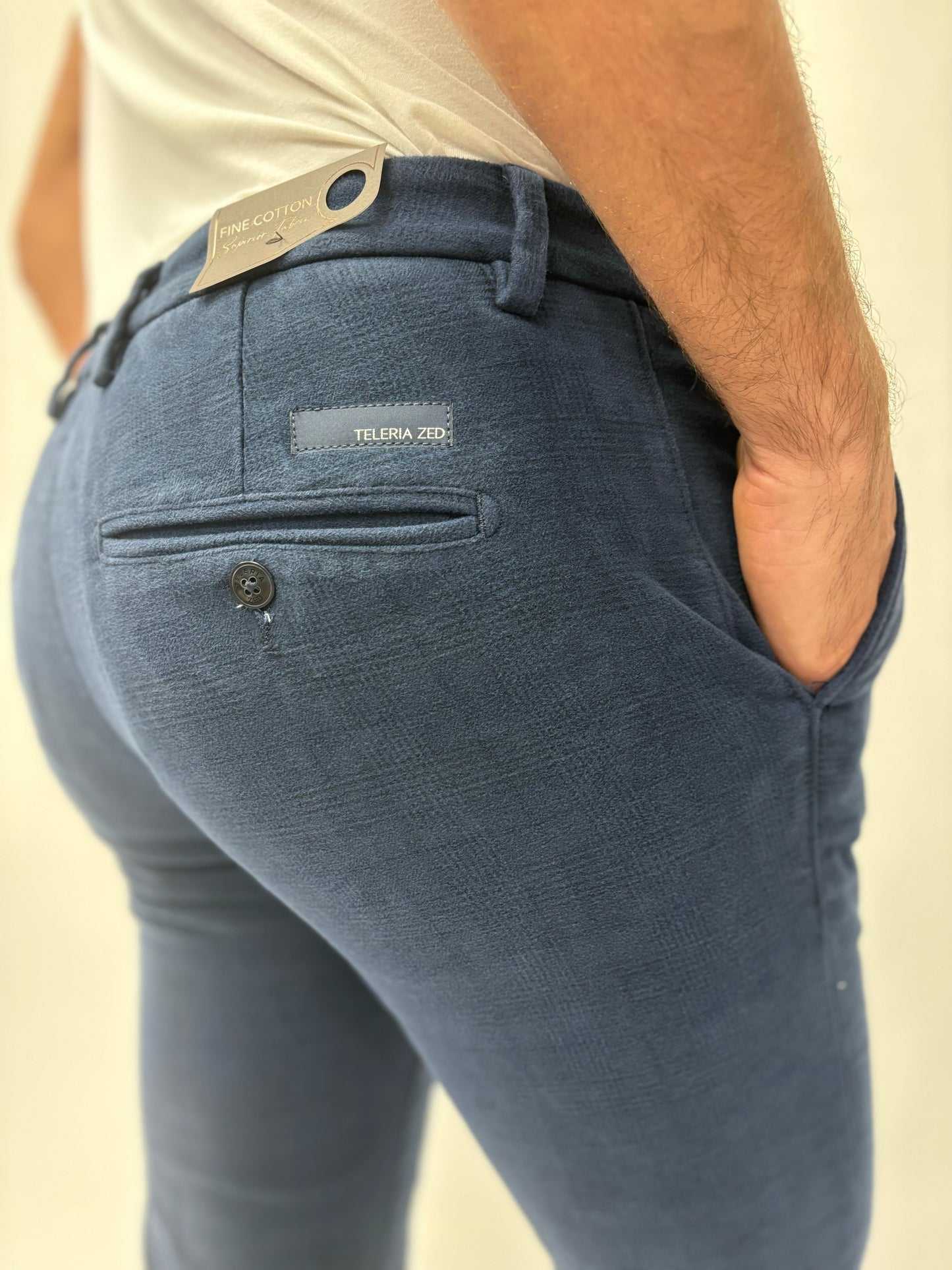 Teleria Zed Pantalone chino fustagno scacchi tono su tono BLU