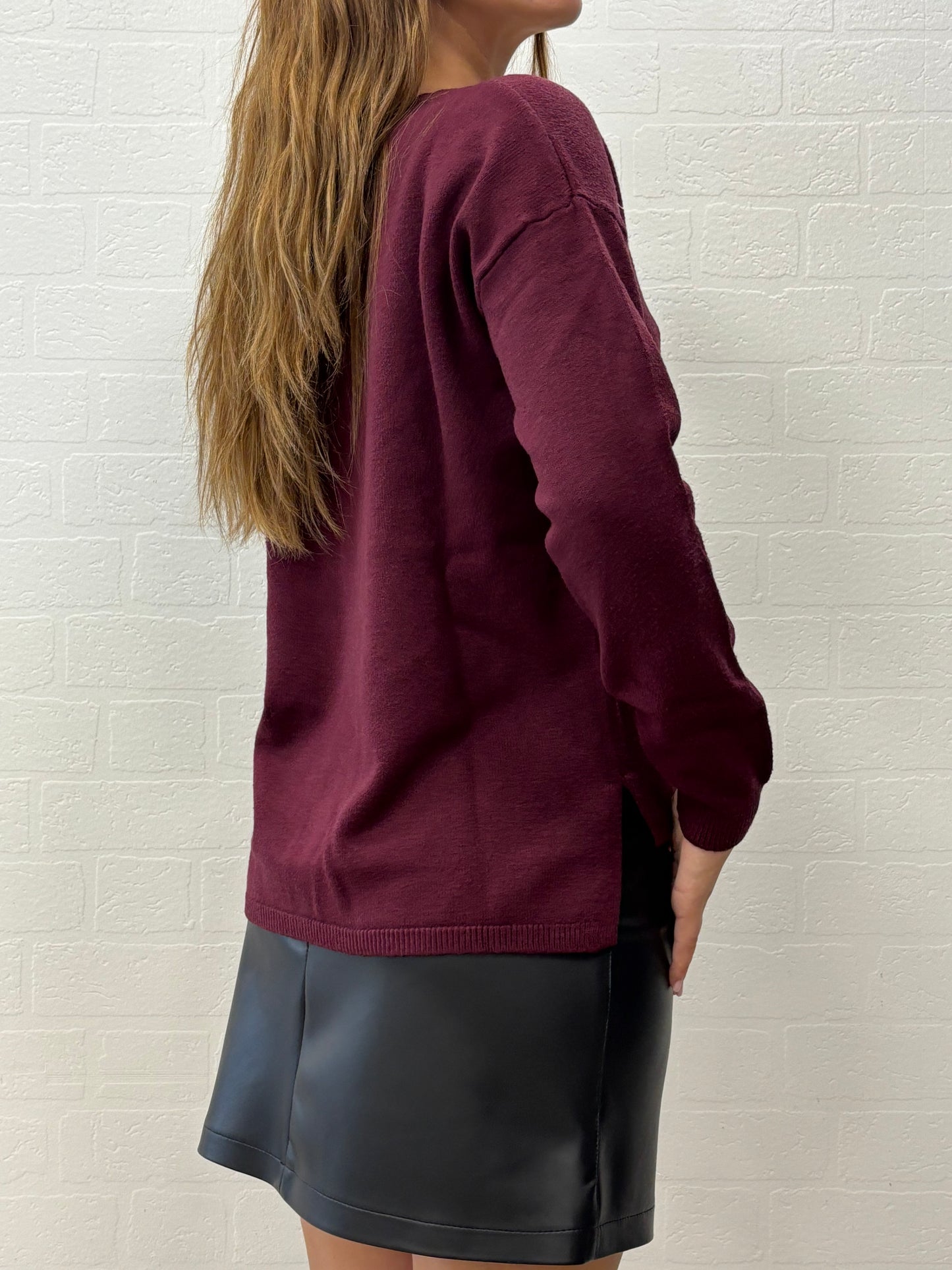 Griffai Maglia collo V spacchetti laterali BORDEAUX