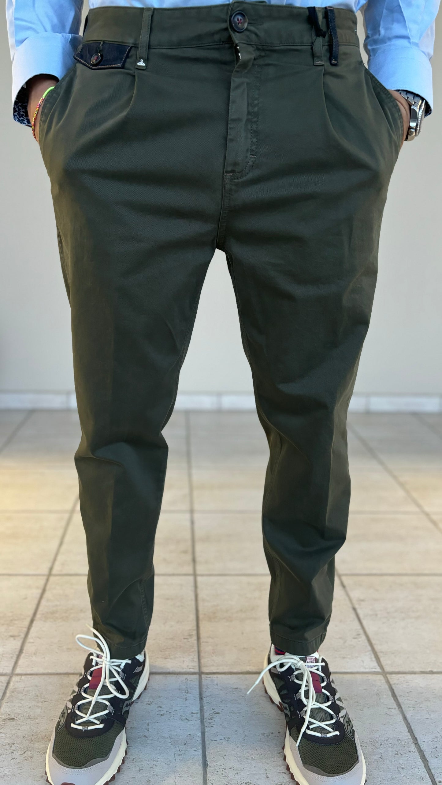 Berna pant pences pattina tasca e passanti in jeans MILITARE