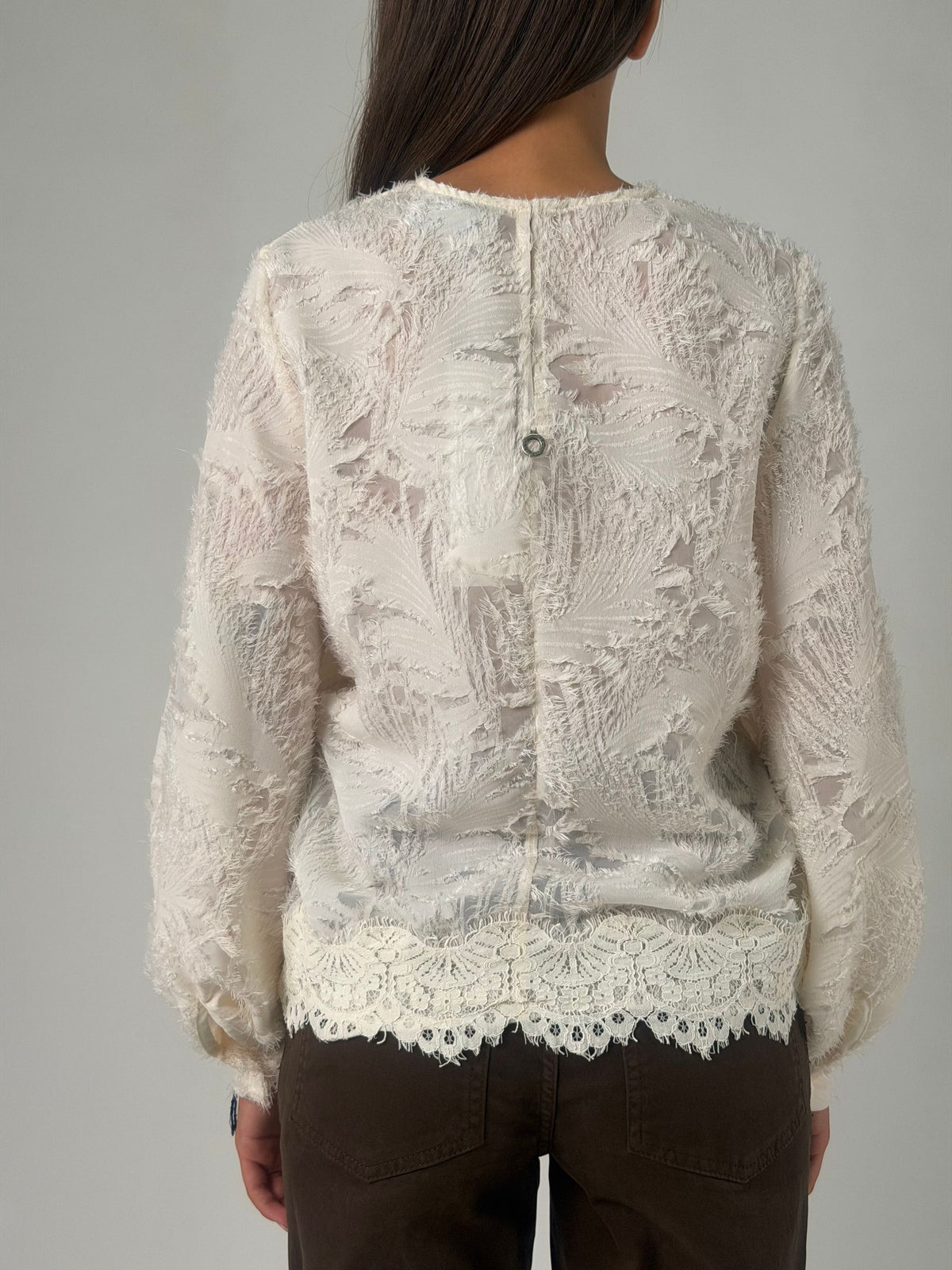 Blusa ml jacquard con pizzo
