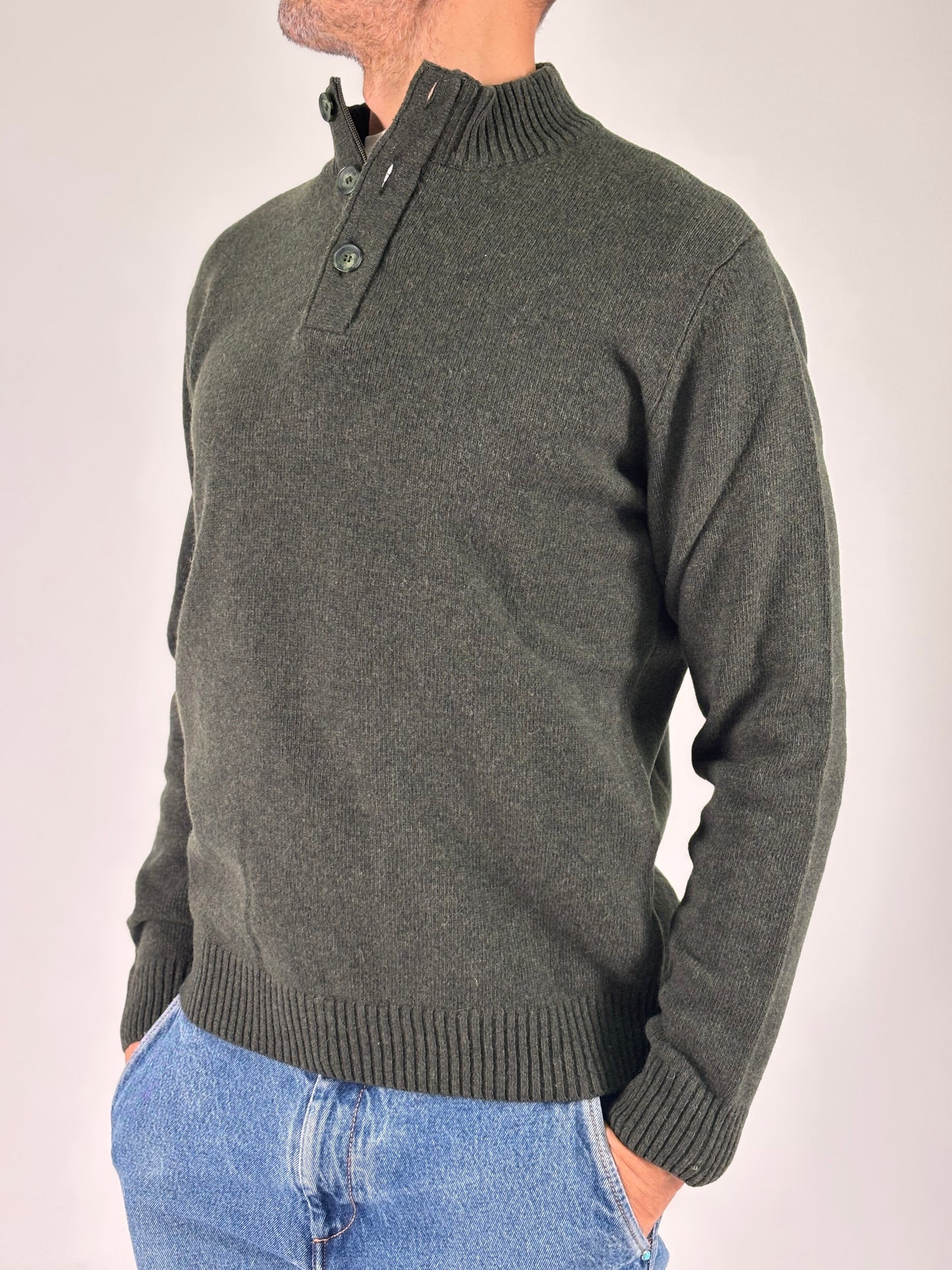 Sporting Mare Maglia in lana collo con zip e bottoni VERDE