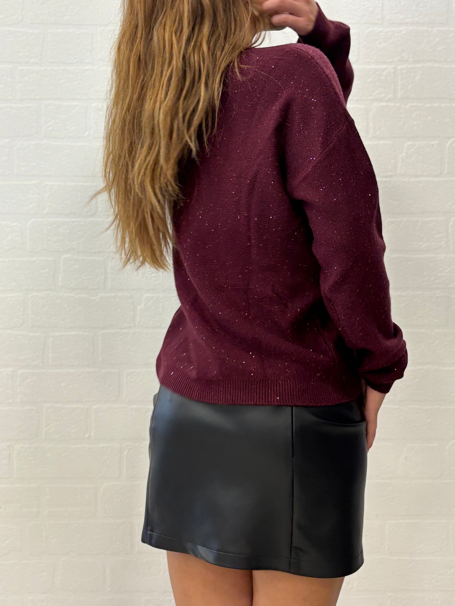 Griffai Maglia over girocollo ml con paillettes argento BORDEAUX