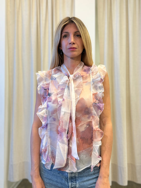 Susy Mix Camicia smanicata con rouches BURRO/LILLA