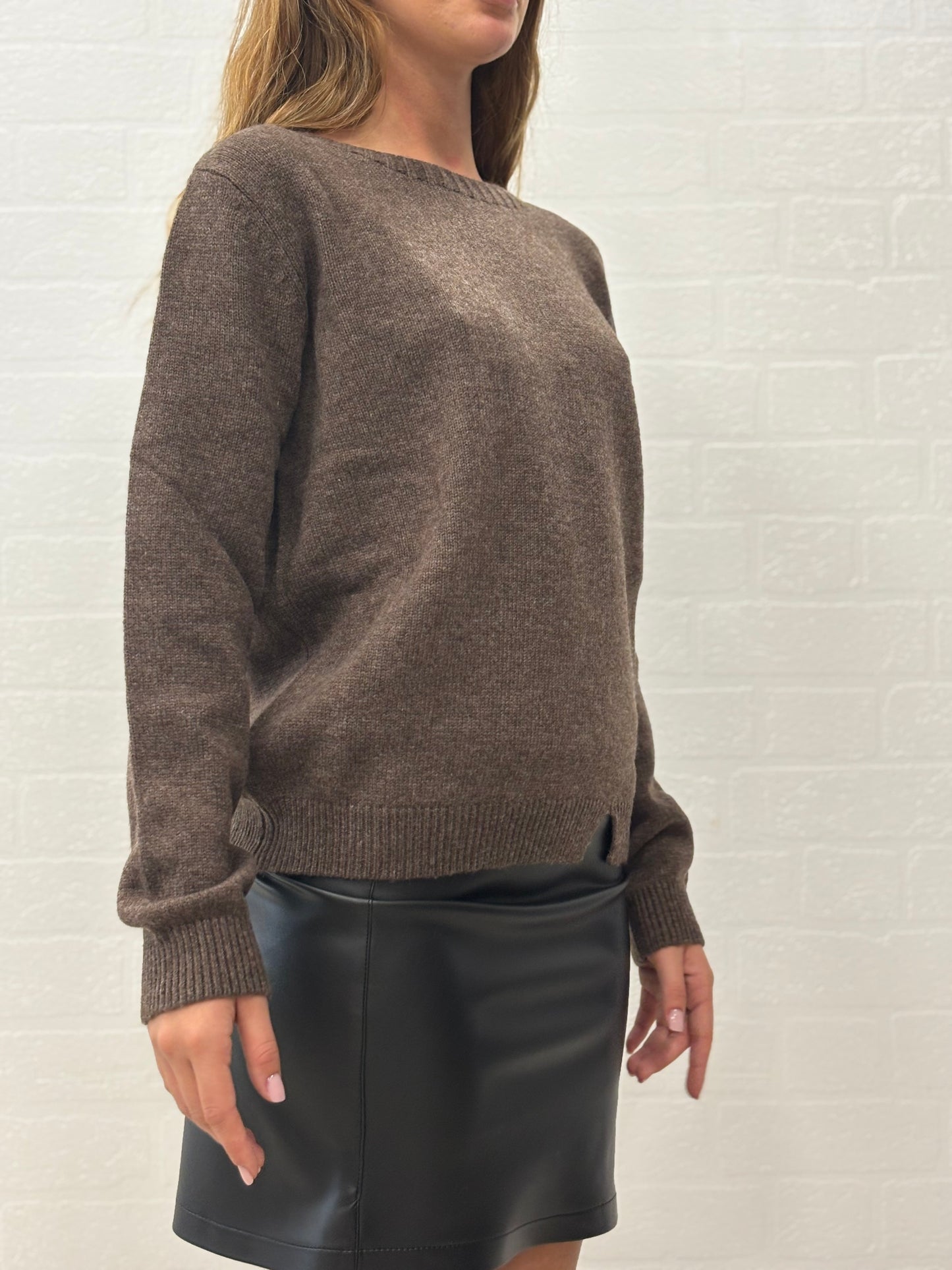 Griffai Maglia ml girocollo lana/cashmere con spacchetto MARRONE