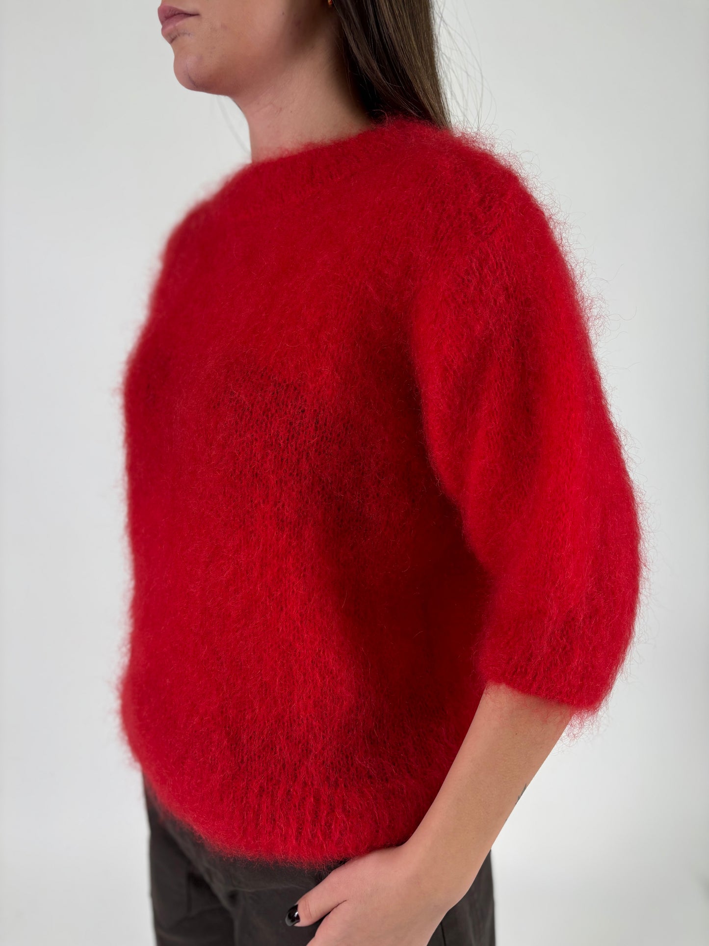 DIXIE maglia mohair m/corta ROSSO