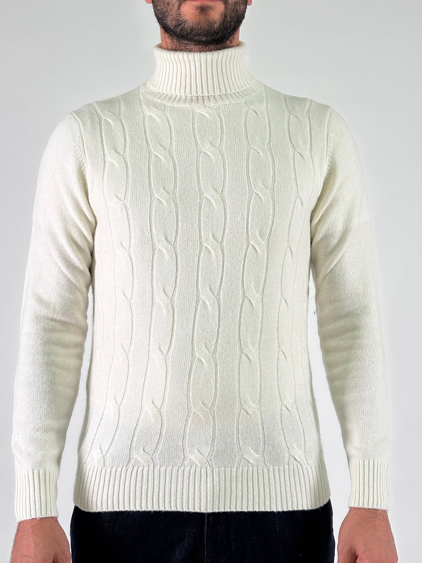 Loft88 Maglia collo alto trama trecce lana/cashmere PANNA