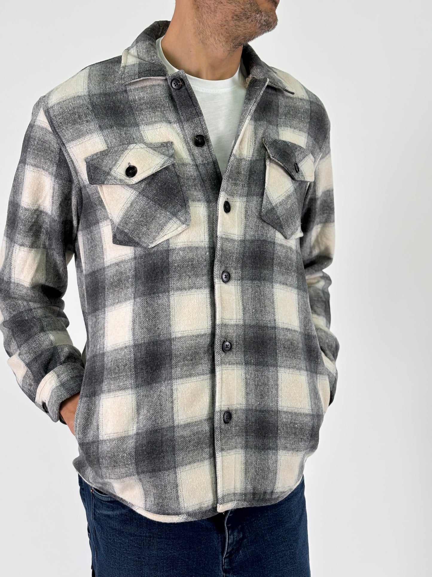 Philotinto overshirt a scacchi con pelliccia intera GRIGIO/PANNA