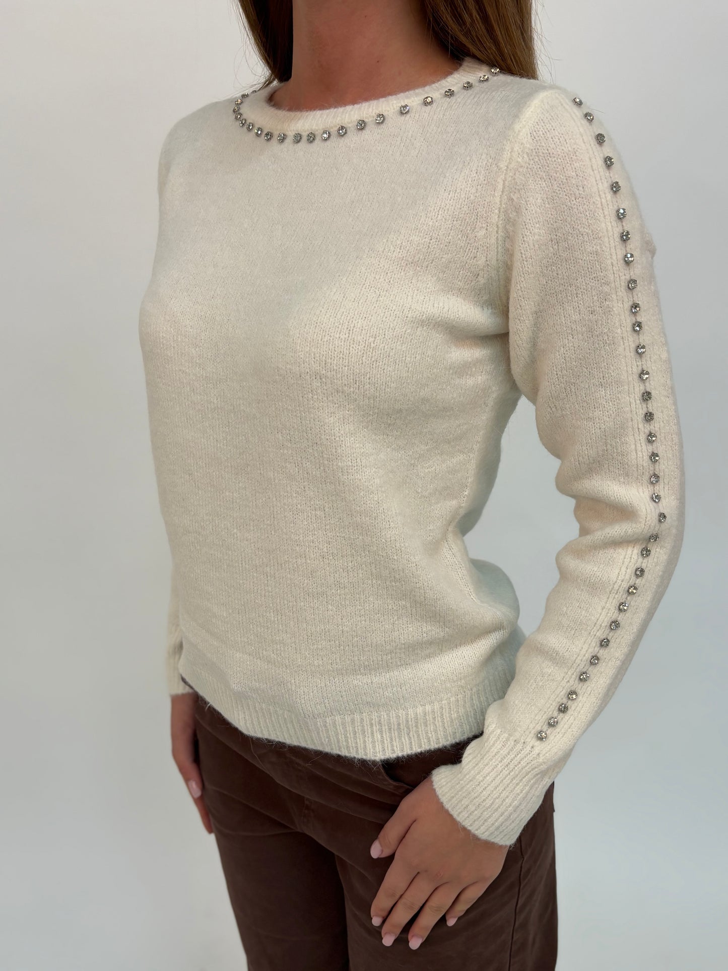 Kocca Maglia girocollo con strass PANNA