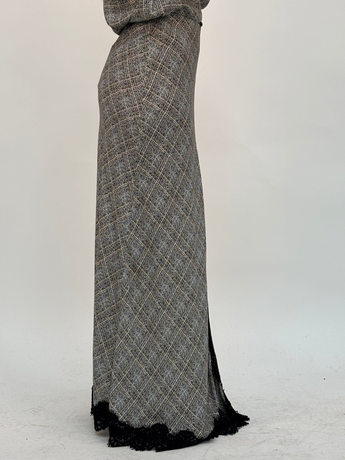 Haveone Gonna lunga con pizzo nero SCACCO NERO/BEIGE/PANNA