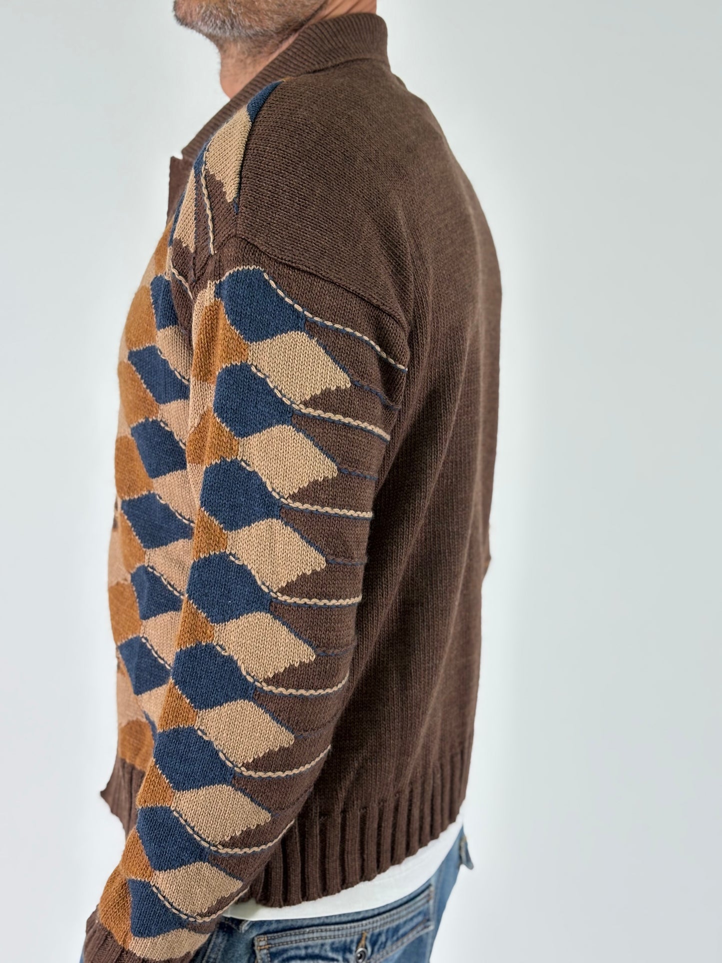 Berna Cardigan con colletto fantasia rombi MULTICOLOR