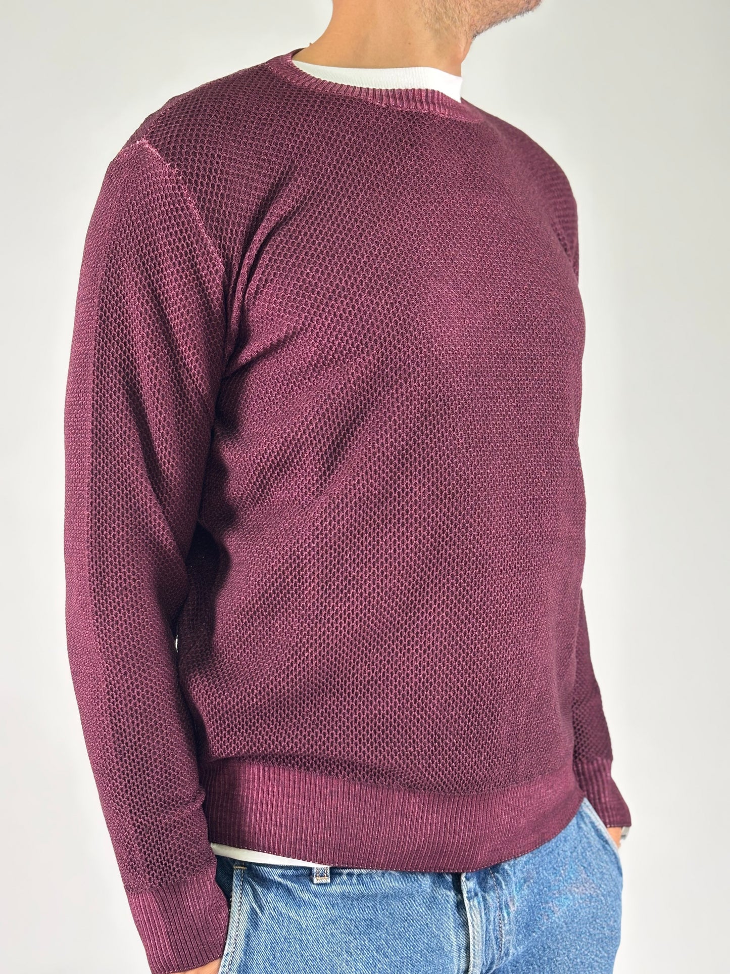 Sporting Mare Maglia girocollo nido d'ape in lana PRUGNA