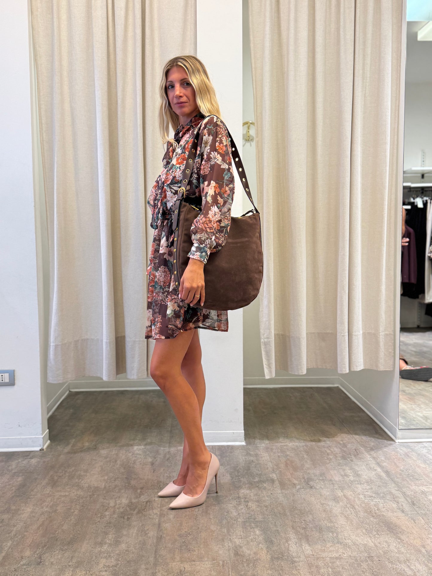 Susy Mix Abito corto ml base marrone FIORATO