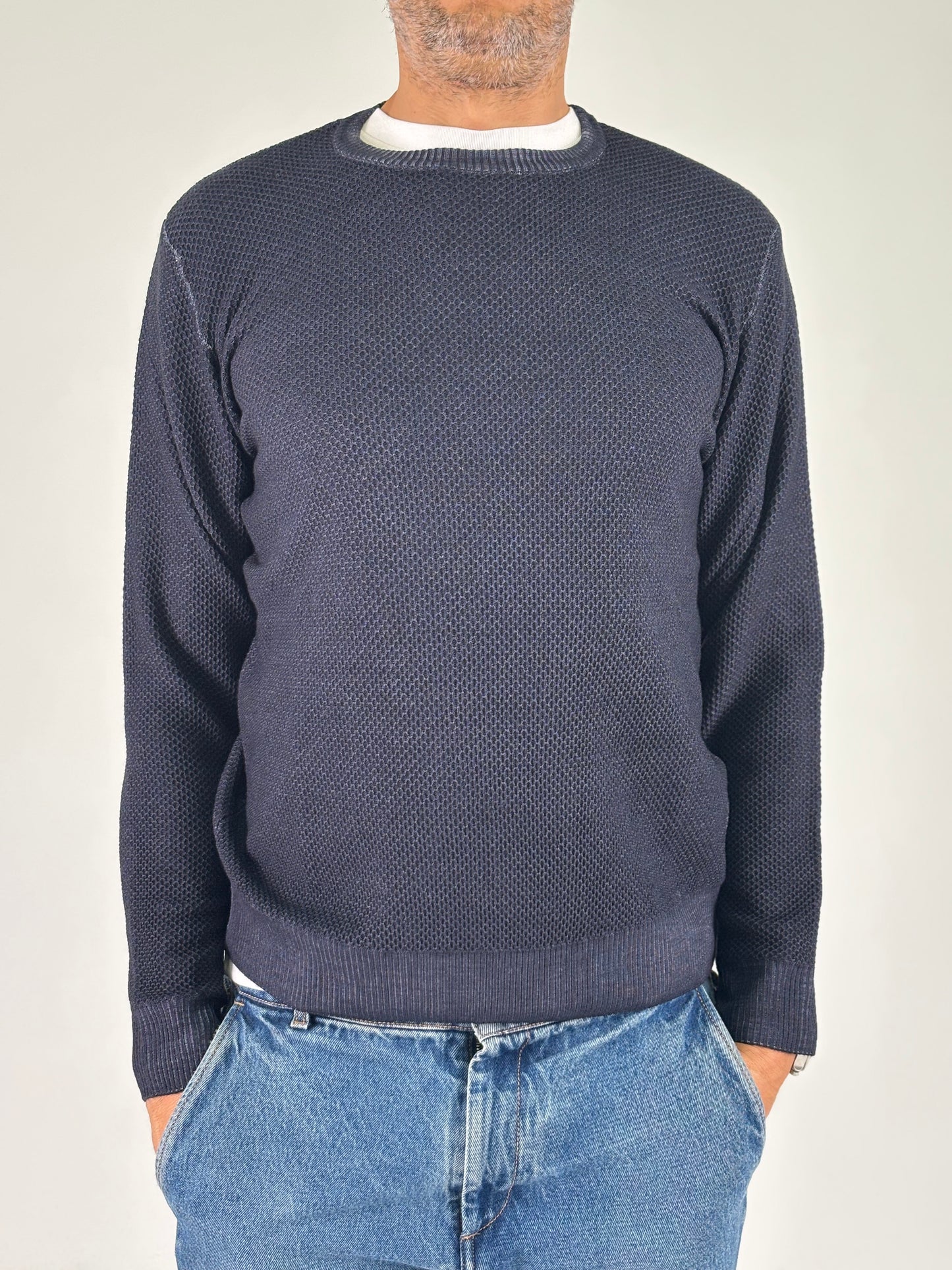 Sporting Mare Maglia girocollo nido d'ape in lana BLU