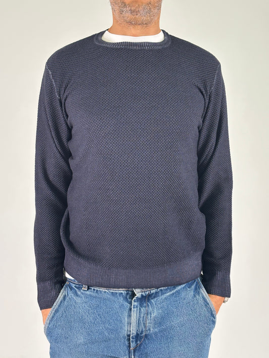 Sporting Mare Maglia girocollo nido d'ape in lana BLU