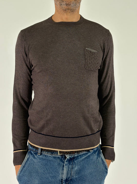 Markup Maglia ml girocollo con taschino trama treccia TORTORA
