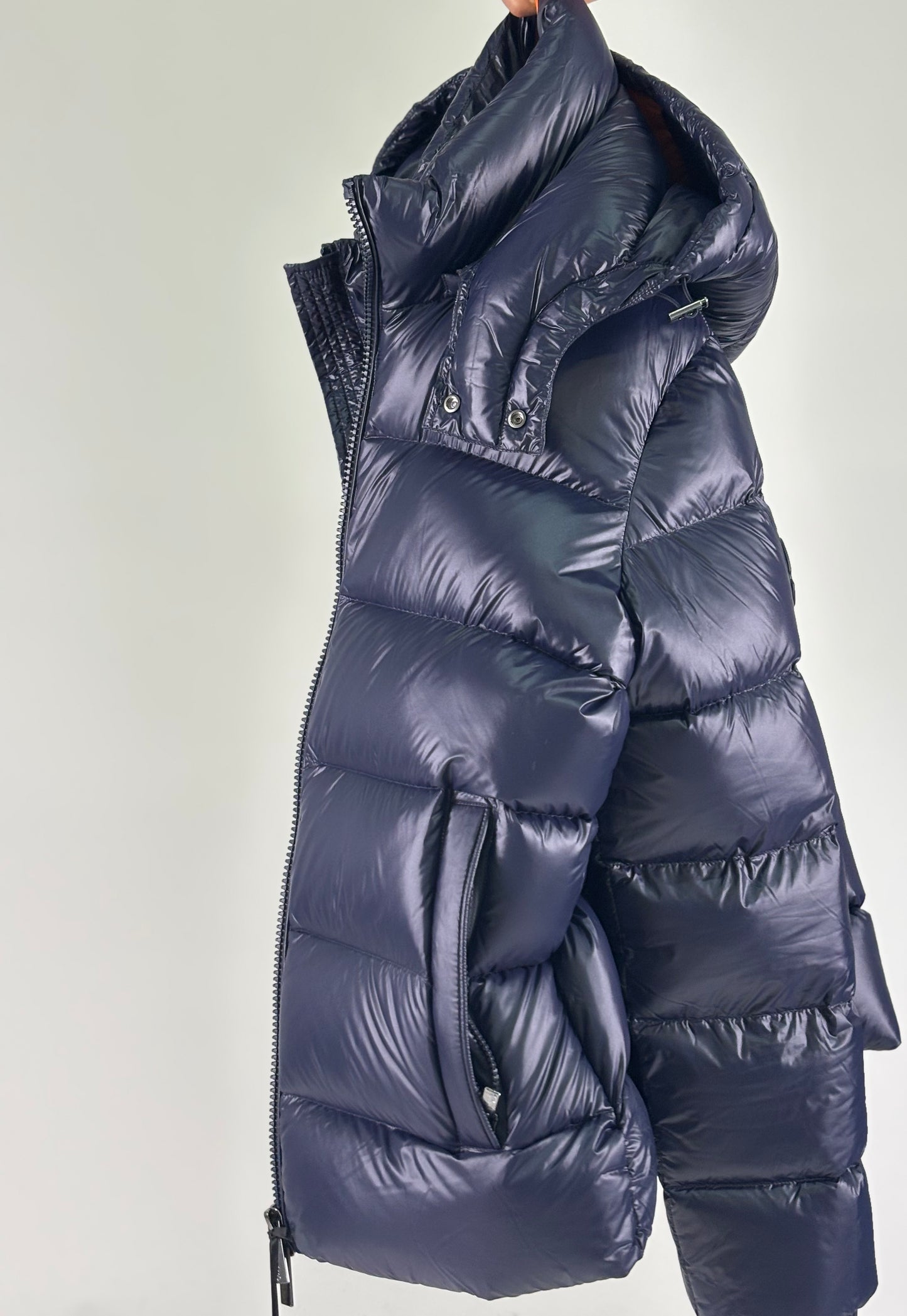 Heskimo piumino corto con cappuccio vera piuma d'oca BLU