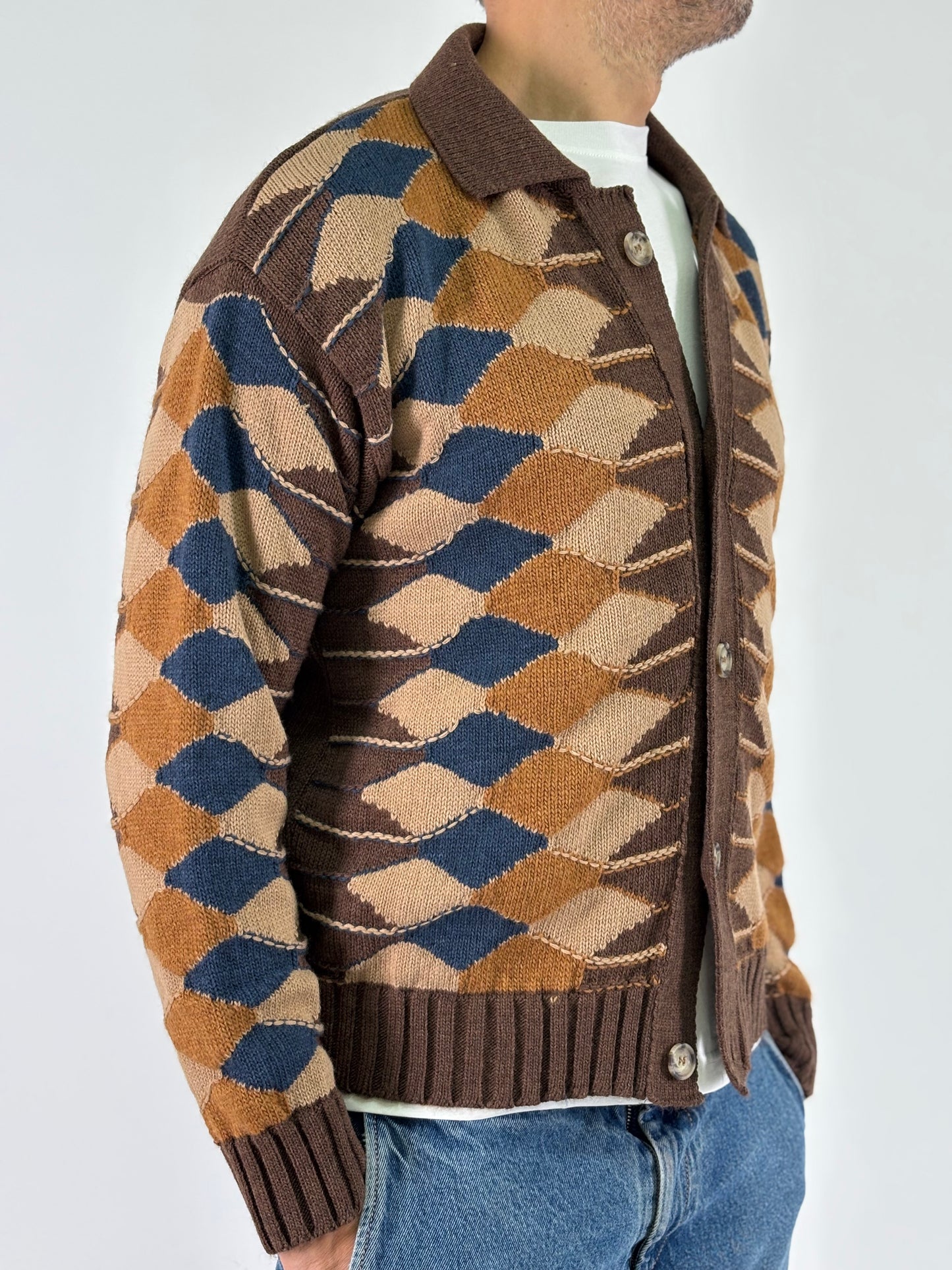 Berna Cardigan con colletto fantasia rombi MULTICOLOR