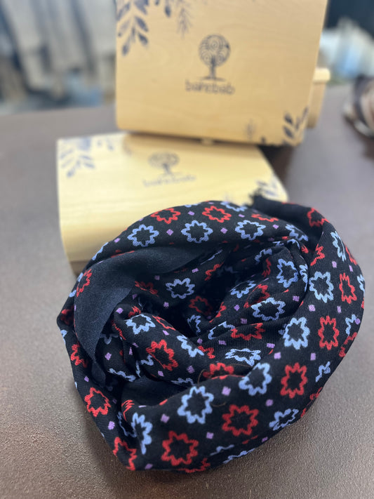 Bahobab Sciarpa 100% lana fantasia BLU/ROSSO/CELESTE/LILLA