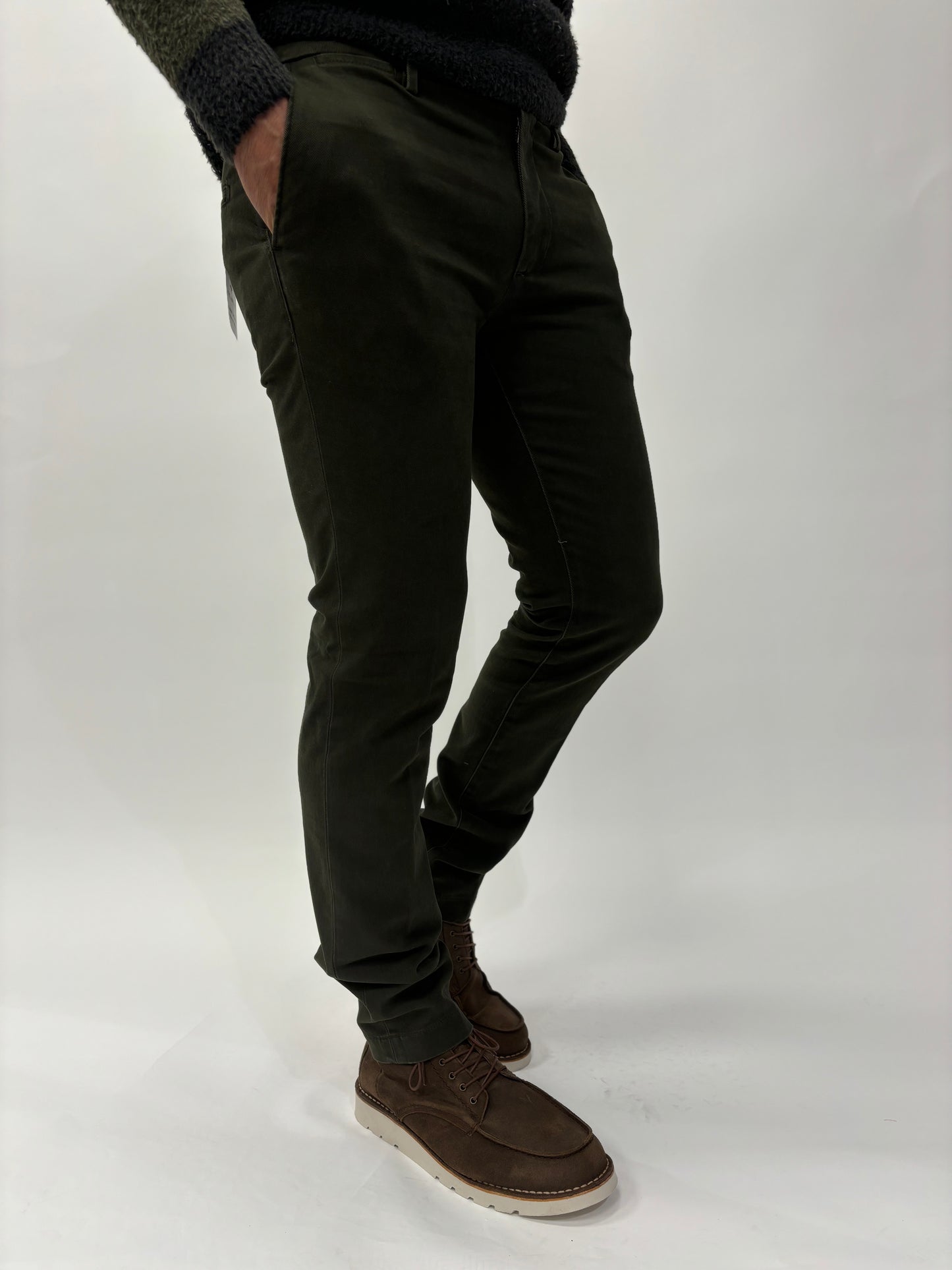 Teleria Zed Pantalone chino cotone tessuto diagonale VERDE MILITARE