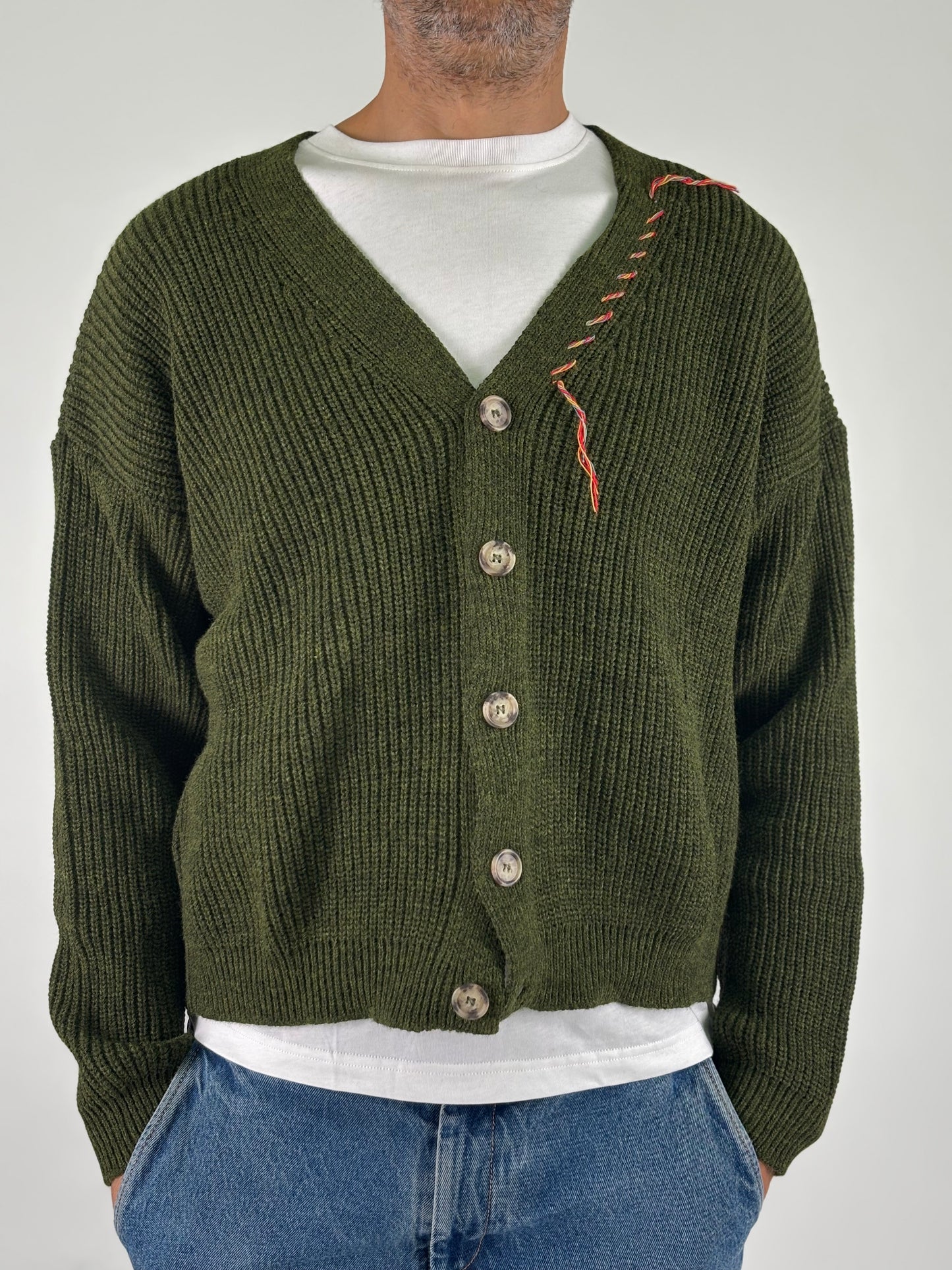Berna Cardigan over ricamo nella schiena MILITARE