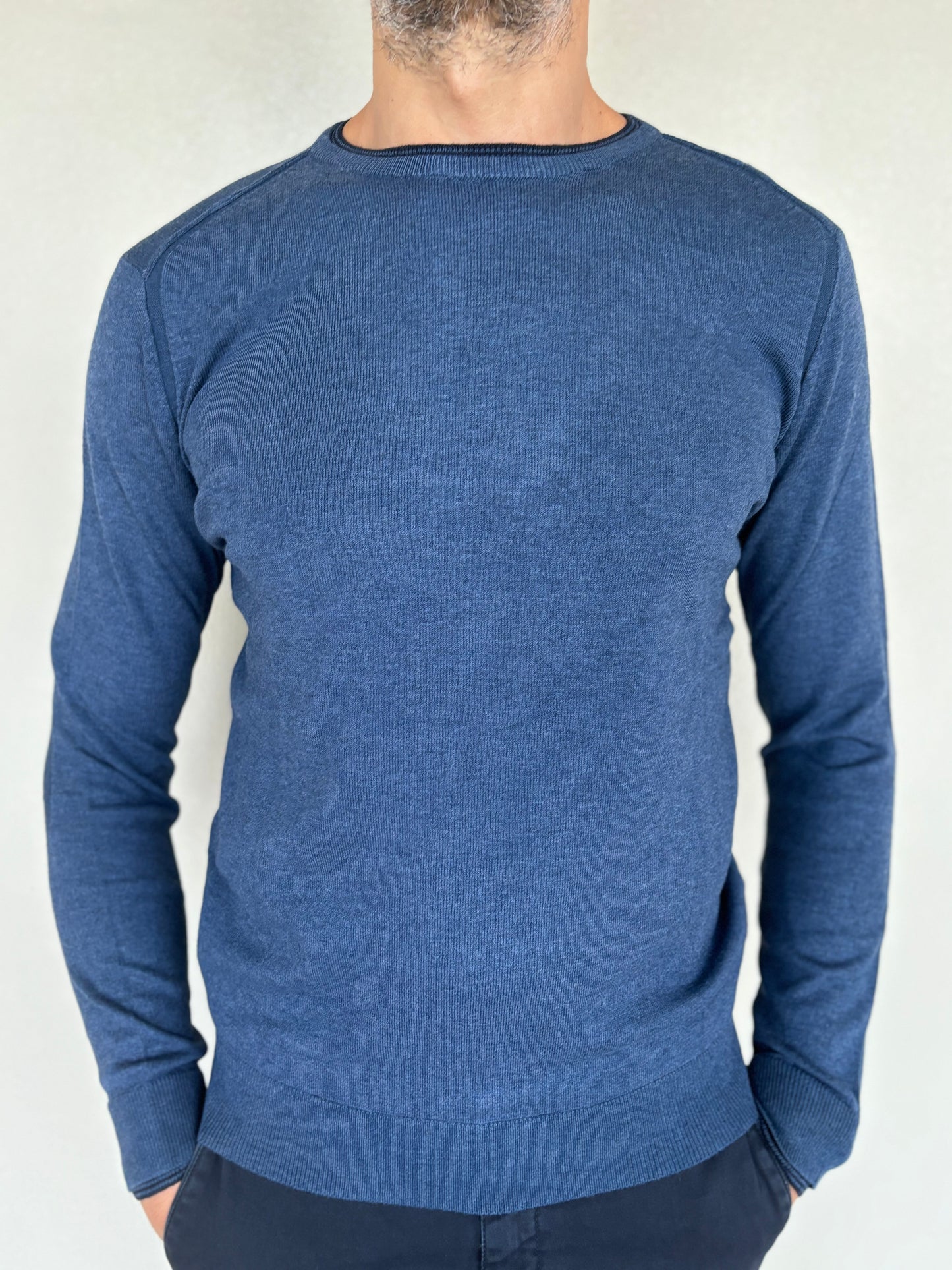 Loft88 Maglia misto lana  girocollo doppio collo con polsini doppi con bottoni BLU DENIM