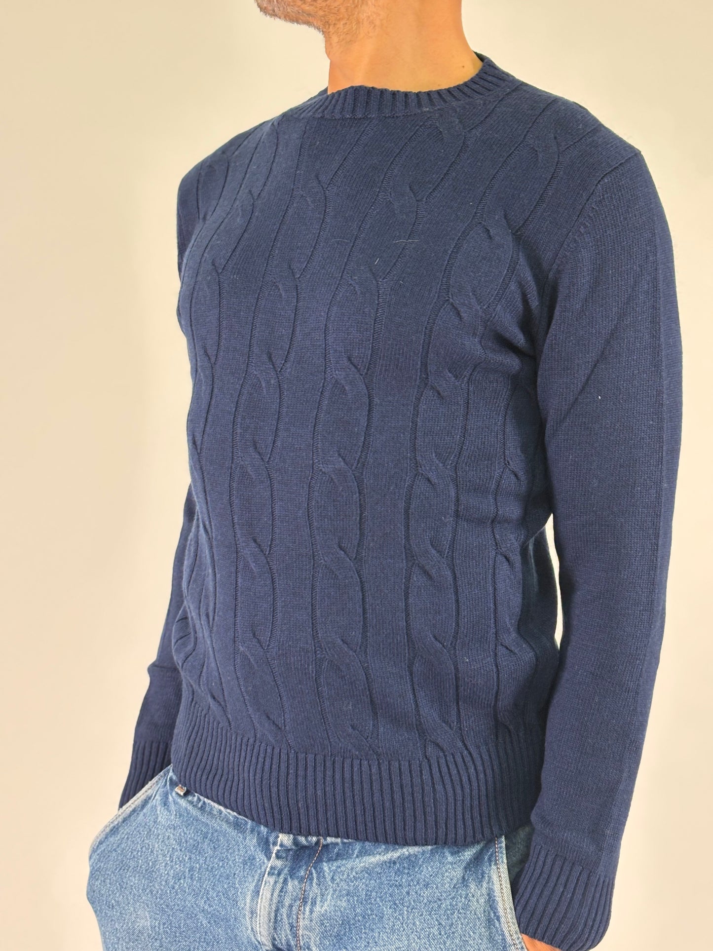 Loft88 Maglia girocollo trama trecce lana/cashmere BLU