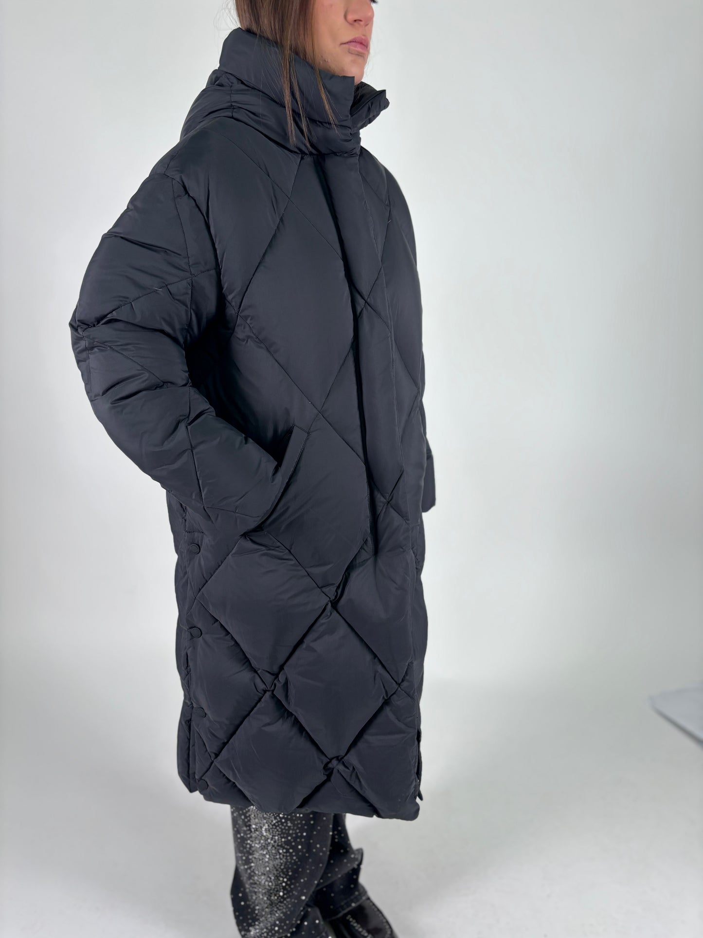 Bomboogie Piumino lungo con cappuccio NERO