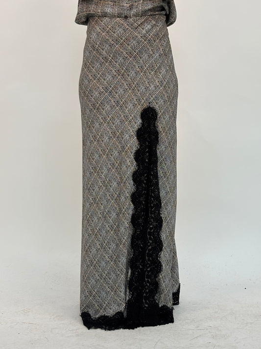 Haveone Gonna lunga con pizzo nero SCACCO NERO/BEIGE/PANNA