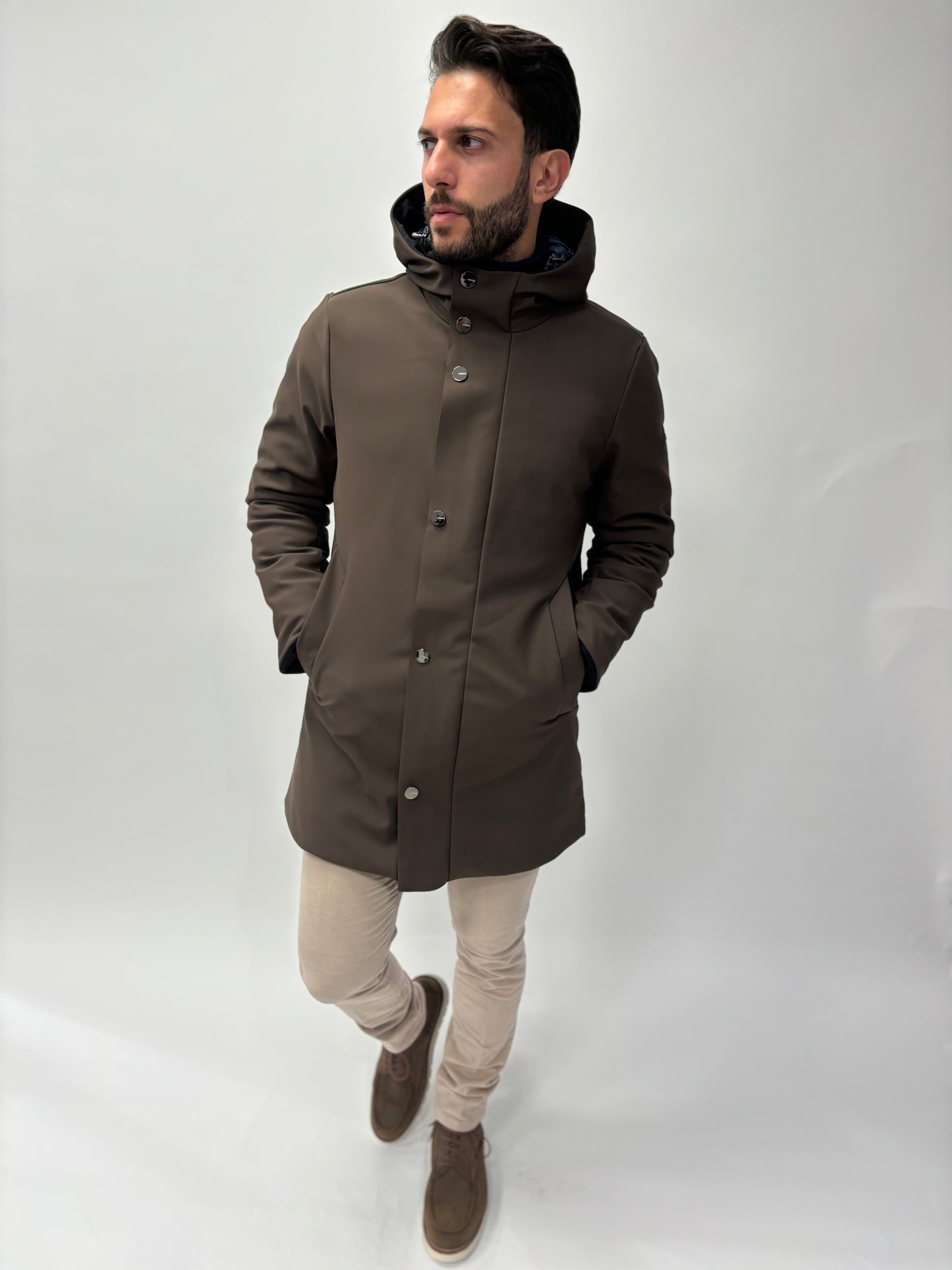 Heskimo Giubbino lungo imbottitura soft shell bottoni a vista MARRONE