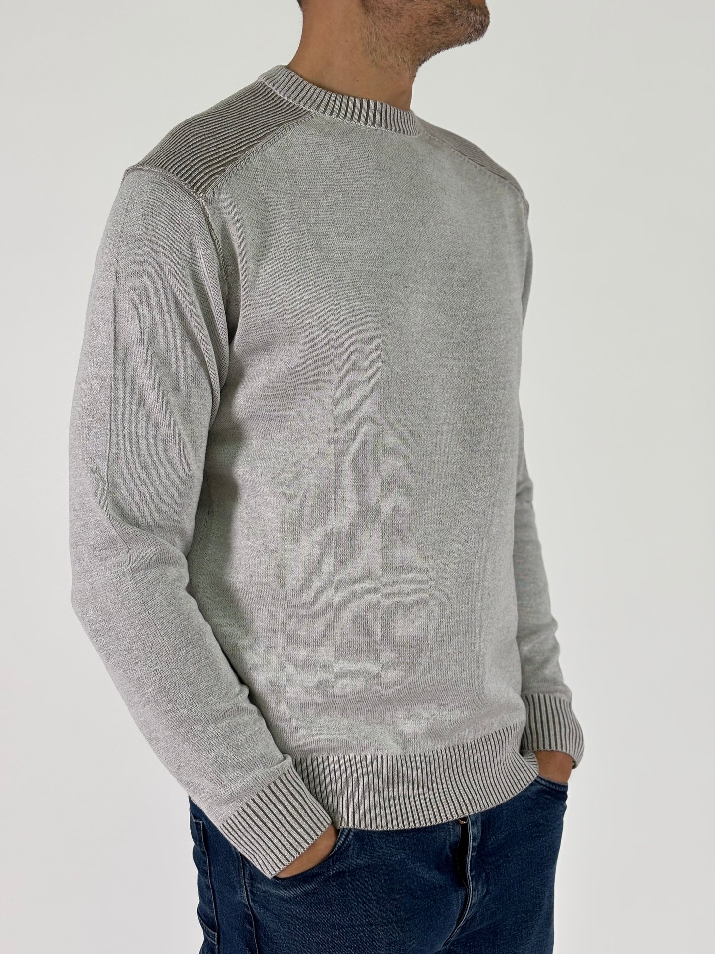 Loft88 Maglia girocollo ml costine sulla spalla ECRU'